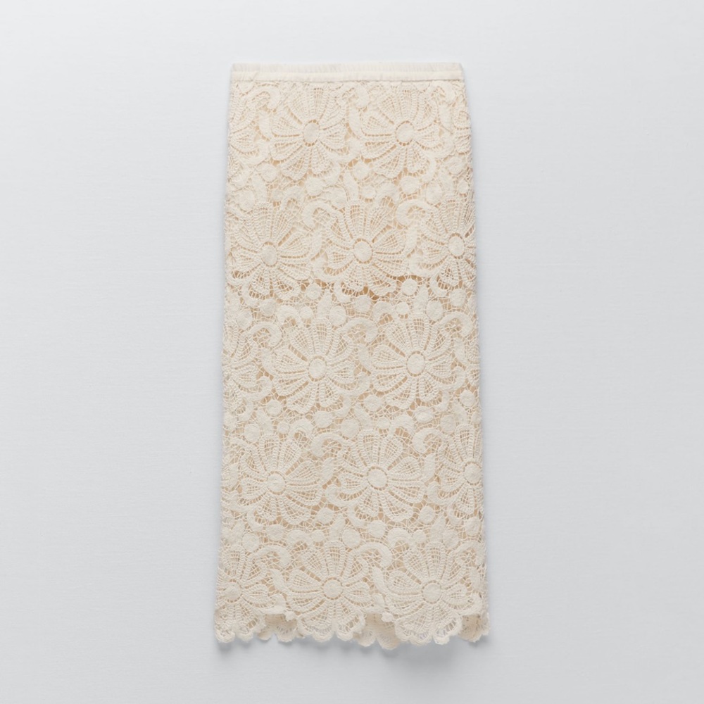 Zara Cream Crochet Lace Midi Skirt - Picture 10 of 16